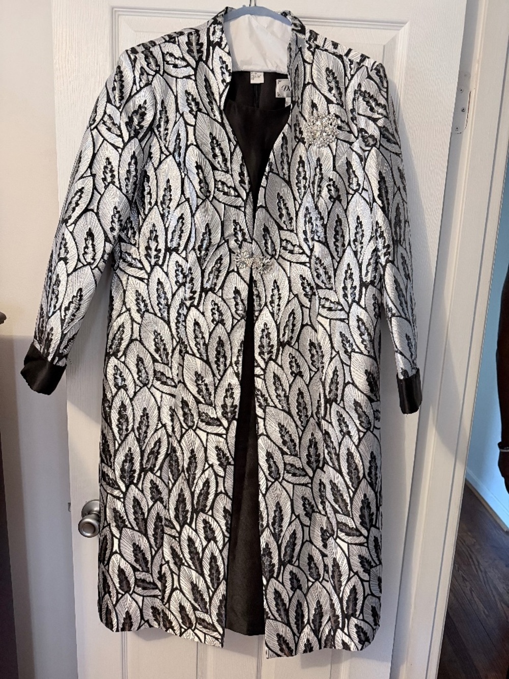 Black and Silver Brocade Coat and Dress Set